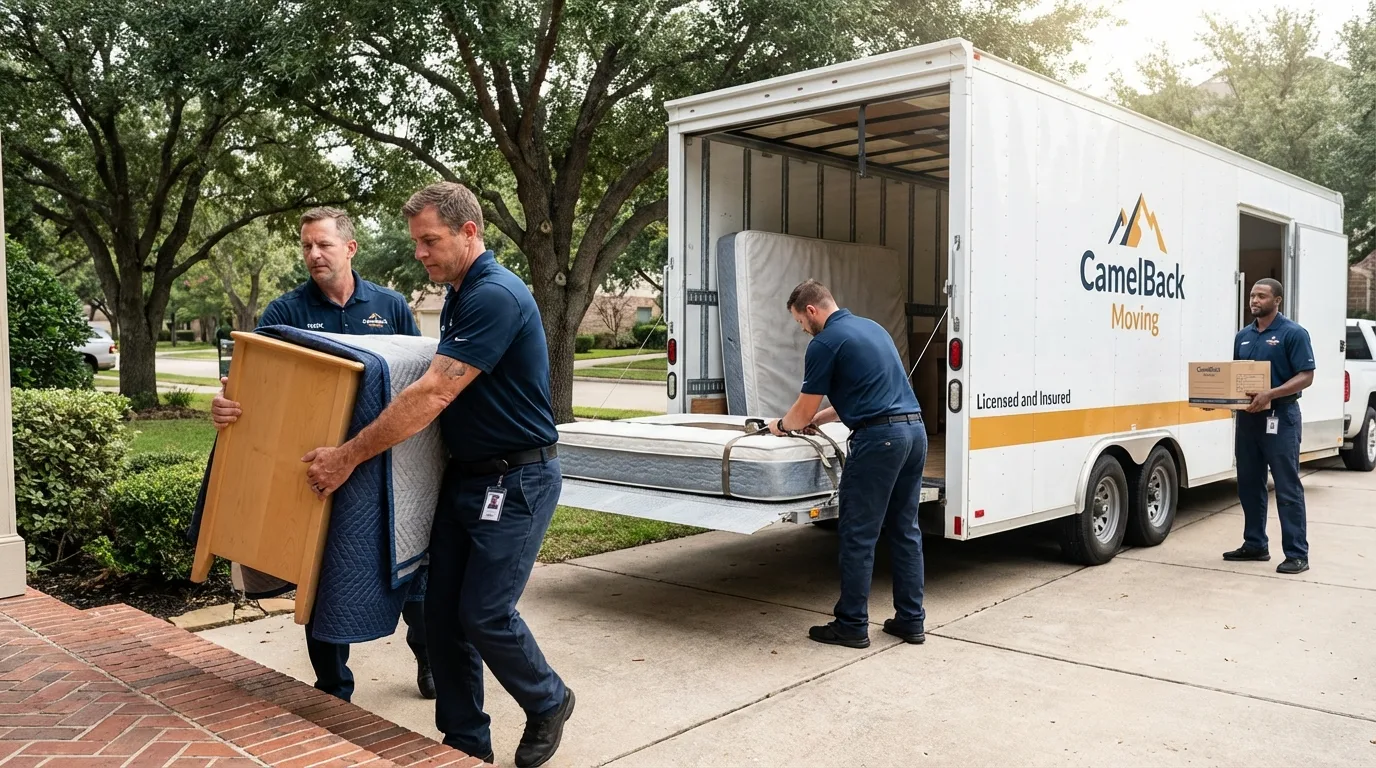 Crew loading residential truck for cross-state move from Savannah, MO